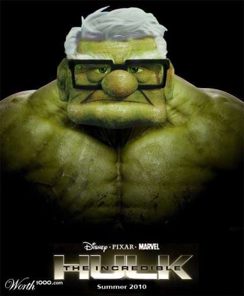 incredible hulk crossed with 
Up's Carl Fredricksen disney marvel